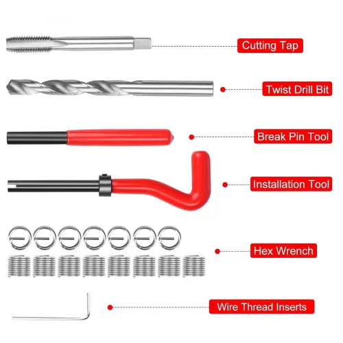 Vista 2 de Kit de 20 piezas de inserción de reparación de roscas M10 x 0.059 in, kit de reparación de roscas de acero inoxidable, kit de reparación de bobinas