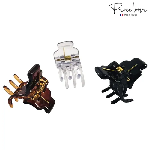 Vista 5 de Parcelona Pinzas para el pelo de la mandíbula del acetato de celuloide transparente de la mini tortuga marrón negro francés