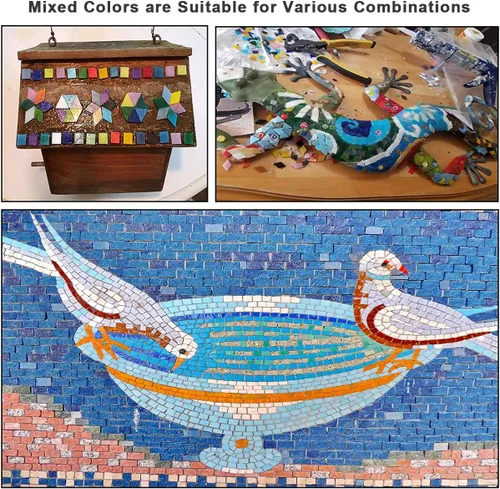 Vista 7 de Pocoukate Kit de azulejos de mosaico para manualidades, azulejos de mosaico de vidrio a granel, 850 piezas, 4 formas mixtas, suministros
