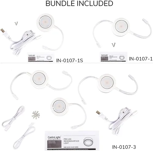 Vista 2 de GETINLIGHT Inlight - Paquete de 5 luces de disco con 2 cables de alimentación, blanco cálido 2700K