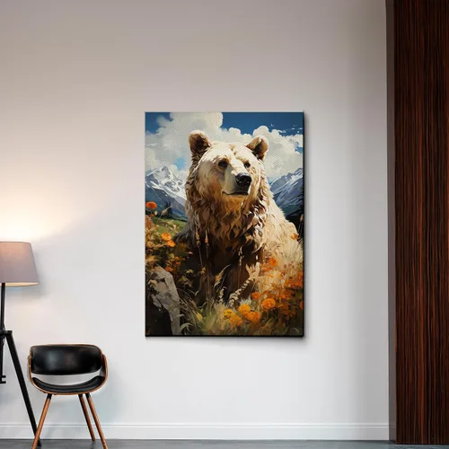 Vista 5 de Grizzly Bear Wall Art Decor, Grey Bear Mama and Cubs Framed Pictures Woodland Animal Poster Snowy Winter Canvas Prints for Baby Kids Room Nursery