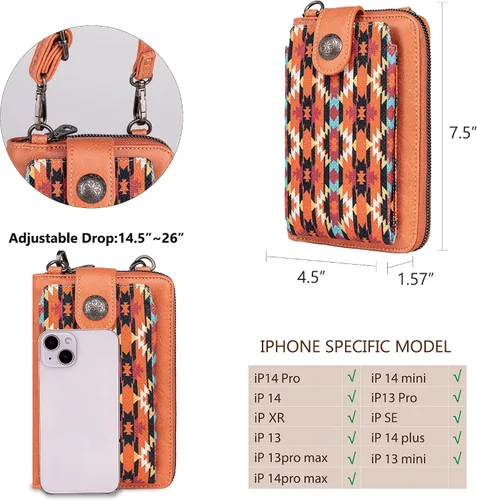 Vista 5 de Montana West Monederos pequeños cruzados para teléfono celular de estilo occidental para mujer, cartera con bolsillo para monedas