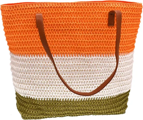 Vista 70 de Bolso grande de paja para mujer, tejido de ratán, bolso de playa de verano, a rayas