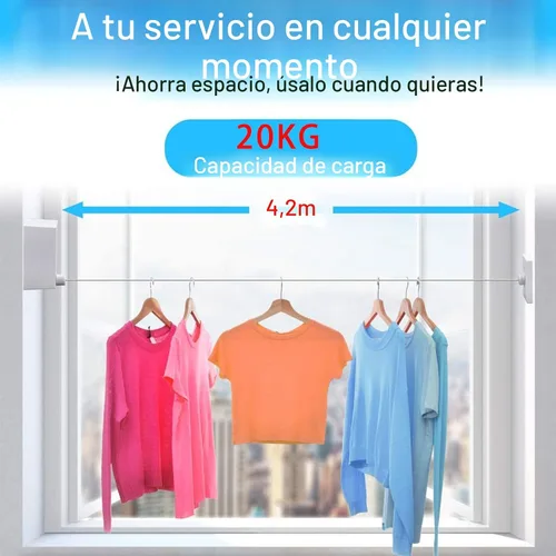 Vista 4 de Tendedero retráctil Línea de ropa para interiores y exteriores Línea de secado de ropa resistente Estante de secado de ropa montado