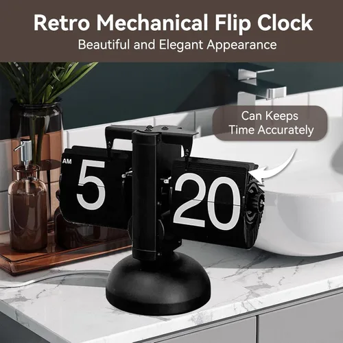 Vista 8 de HERCHR Reloj con tapa retro, reloj digital automático con función de página mecánica, reloj de escritorio retro digital abatible, funciona