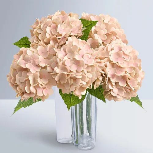 Vista 8 de Flores artificiales de hortensias de tacto real, 2 flores azules y 2 blancas de tacto real, flores de hortensias sintéticas de 21 pulgadas, flores