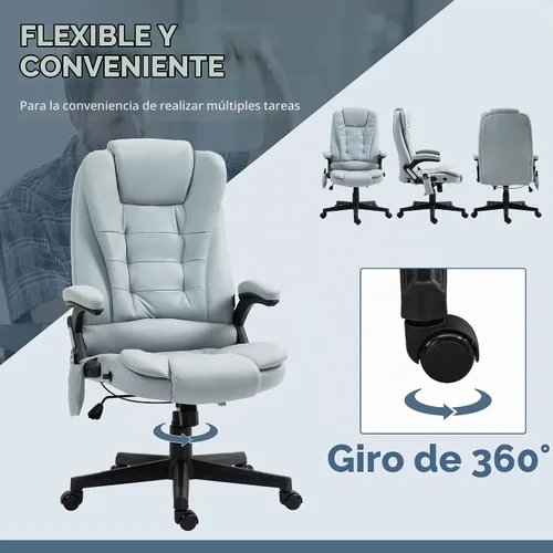 Vista 8 de Vinsetto Silla de oficina de masaje vibratorio de 6 puntos con calor gris claro