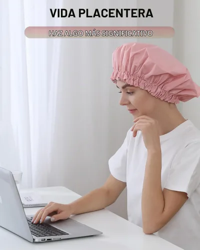 Vista 9 de YIZIJIZI Gorro de ducha, gorras de ducha para mujeres reutilizables impermeables, gorras de ducha grandes de dos capas reutilizables adecuadas