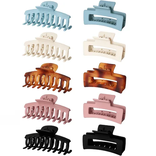 Vista 8 de 10 pinzas para el cabello para mujer, 3.5 pulgadas, antideslizantes, medianas y grandes, para cabello fino, paquete de 5 pinzas cuadradas