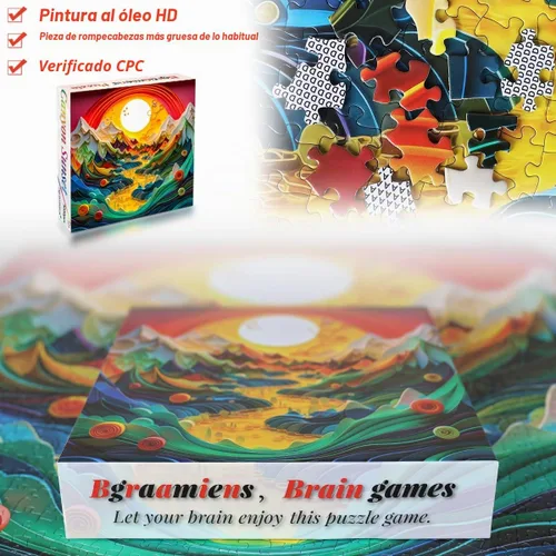 Vista 4 de Bgraamiens Canyon Sunset - Rompecabezas de arte moderno de 1000 piezas, paisaje visual de montaña en 3D, desafío de color único