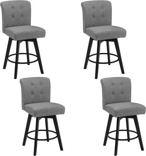 Vista 9 de Juego de 2 taburetes de bar giratorios de 360° con botón acolchonados, taburetes de bar tapizados de 26 pulgadas con patas de madera maciza