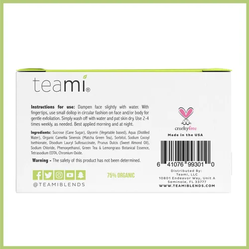 Vista 7 de Teami Exfoliante facial de té verde Matcha para hidratar, hidratar y exfoliar, exfoliante natural corporal y facial orgánico exfoliante de azúcar