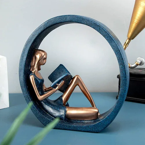 Vista 4 de EKDJKK Estatuilla de resina leyendo un libro, estantería de yoga para niña, decoración estética, escultura, pieza de acento, esculturas artísticas