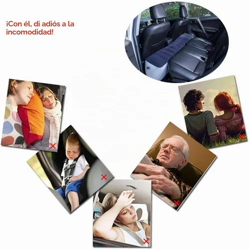 Vista 5 de FMS - Colchón hinchable de viaje para auto, para asiento trasero, cojín para cama de aire, sofá de aire, Azul