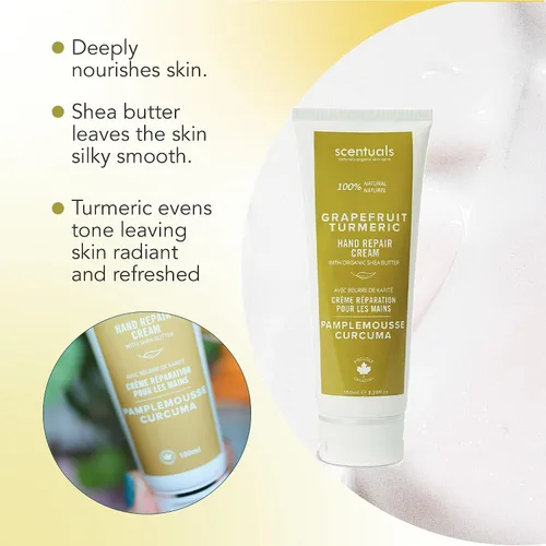 Vista 2 de Scentuals Crema de manos con aceite esencial de pomelo y cúrcuma, manteca de karité, manteca de cacao, aceite de argán y almendras, vitamina E