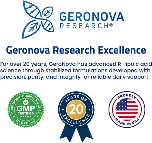 Vista 8 de Geronova Research® La solución R-lipoica, 2 fl oz Líquido de ácido R-lipoico estabilizado en potasio - Salud nerviosa y equilibrio celular - Gotas