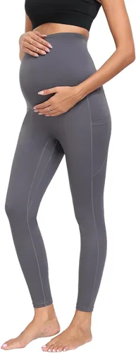 Vista 4 de JOJOANS Leggings de maternidad sobre el vientre con bolsillos, pantalones de yoga para embarazo, ropa deportiva suave, pantalones de maternidad