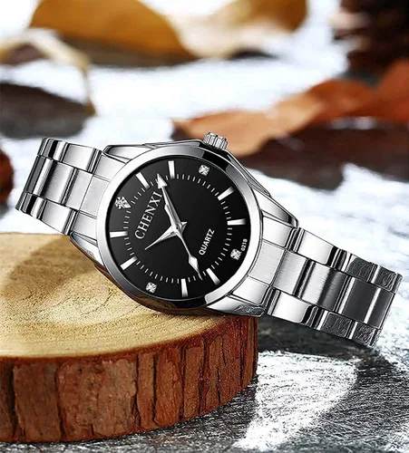Vista 2 de Relojes para mujeres, cuarzo analógico, plateados, de acero inoxidable, luminosos, impermeables, reloj de vestir para damas negro (021 Black)