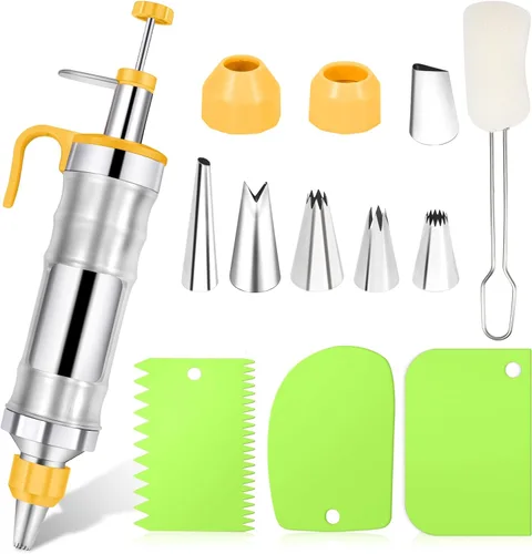 Vista 8 de Juego de jeringas para decoración de postres, kit de tuberías de glaseado, herramienta de decoración de pasteles de acero inoxidable, 6 boquillas