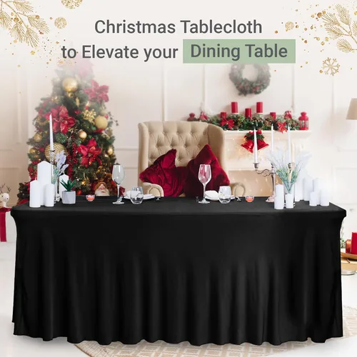 Vista 9 de Falda de mesa para mesas rectangulares de 6 pies – Fundas de mesa de elastano para mesa estándar de 6 pies – Mantel elástico ajustable de una pieza