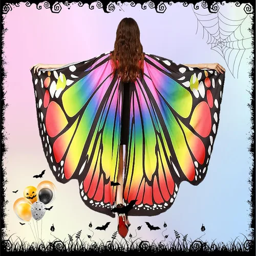Vista 5 de Alas de mariposa para mujeres y niñas, disfraces de Halloween para mujeres, disfraz de hada para adultos, chal, fiesta, cosplay