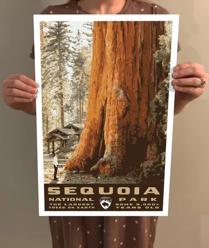 Vista 3 de Sequoia National Park - Póster de viaje de estilo vintage, 8 x 10, 12 x 18, 18 x 24, 24 x 36, 4 x 6, impresión artística estilo WPA, California USA