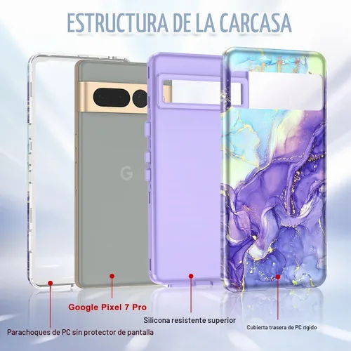Vista 2 de Btscase Funda para Google Pixel 7 Pro, patrón de mármol 3 en 1, resistente a prueba de golpes, cuerpo completo, policarbonato duro y suave