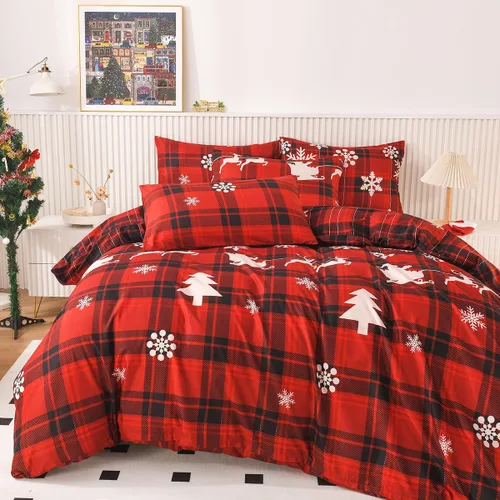 Vista 2 de Mengersi - Juego de funda de edredón de Navidad tamaño Full, funda de edredón con diseño de árbol de Navidad y copo de nieve, funda de edredón