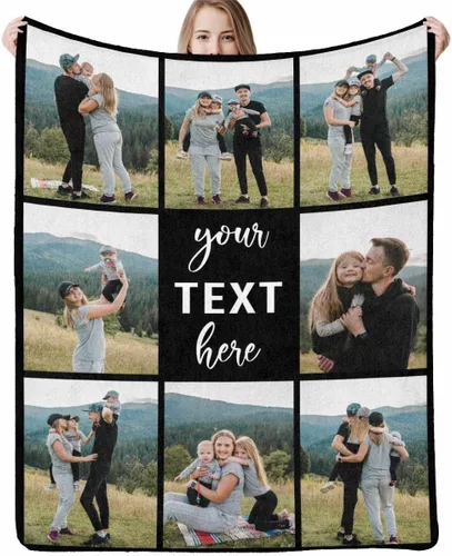 Vista 17 de InterestPrint Manta personalizada con nombre, 6 fotos, manta personalizada para aniversario, boda, para marido, esposa, amantes, 6 tamaños