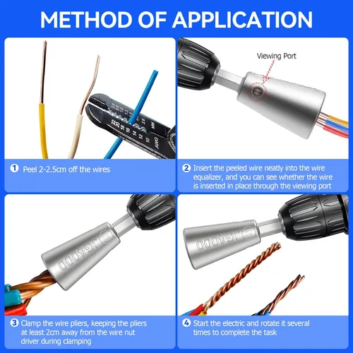 Vista 6 de Conector de tuerca de alambre premium, vástago de acero inoxidable, herramienta de torsión de cable duradero para taladro eléctrico (2 unidades)