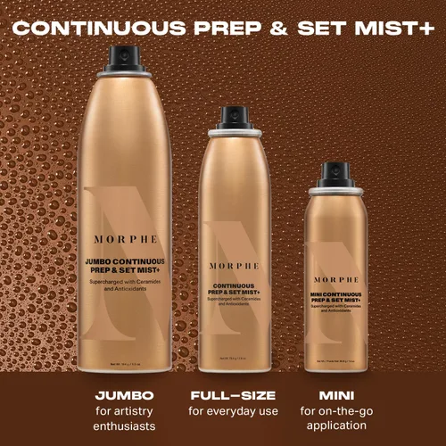 Vista 5 de Spray de ajuste Morphe Mini Continuous Prep & Set - Spray de ajuste para maquillaje de tamaño de viaje - Bruma facial microfina enriquecida