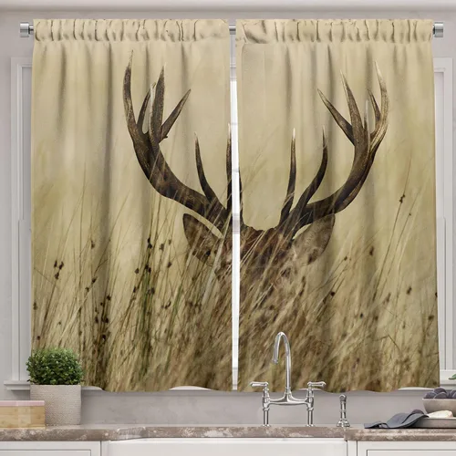 Vista 4 de Ambesonne Cortinas rústicas de cocina, recetas temáticas de verduras para chef, tablones de madera rústica, imagen de arte, cortinas de ventana