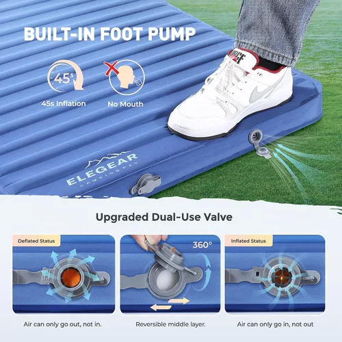 Vista 6 de Elegear HexaFoam - Colchoneta de dormir para campamento de aire y espuma, con bomba de pie incorporada, almohadilla de espuma viscoelástica