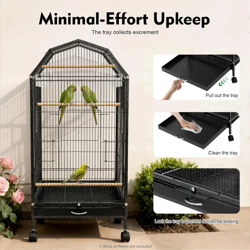 Vista 7 de Jaula grande para pájaros con tragaluz abierto, soporte rodante y 5 puertas, jaulas móviles para loros, jaula de vuelo para pájaros de mascotas