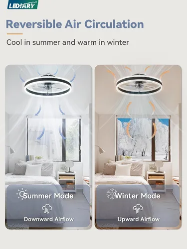 Vista 5 de LEDIARY Ventiladores de techo de perfil bajo con luces, ventilador de techo moderno de montaje al ras y control remoto, ventiladores de techo LED