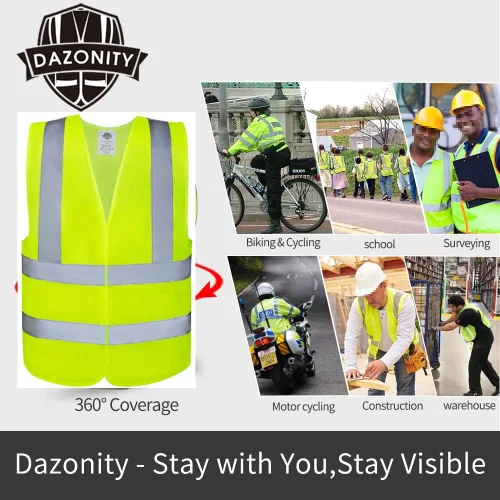 Vista 4 de Dazonity Chalecos de seguridad, alta visibilidad, reflectante y tira de alta visibilidad, para hombres y mujeres, trabajo, ciclismo, carretera