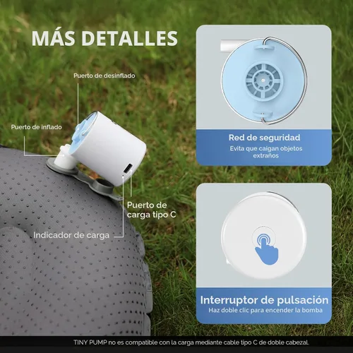 Vista 7 de FLEXTAILGEAR Bomba de aire pequeña y portátil Bomba ultra-mini con batería de 1300mAh recargable por USB para inflar y desinflar flotadores