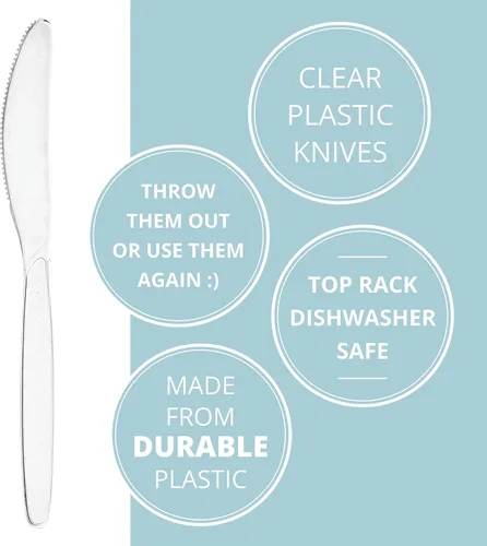 Vista 6 de Plasticpro Cuchillos desechables de plástico transparente, utensilios pesados, paquete de 50