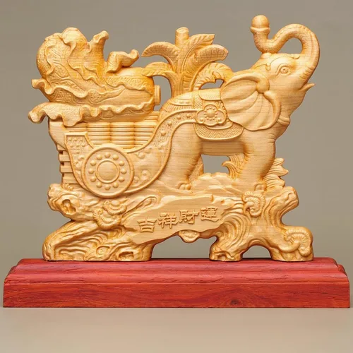 Vista 3 de Estatua de elefante de la suerte, figura de elefante de riqueza de madera maciza, decoración de oficina en casa, escultura de arte moderno, estatua
