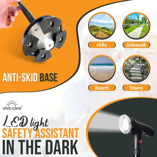 Vista 2 de Bastón de caminar con luz y alarma, plegable, ajustable, ligero, para equilibrio y estabilidad para adultos, personas mayores y lesionados. [Negro]