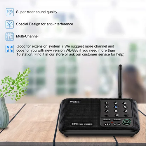 Vista 2 de Wuloo Intercomunicadores inalámbricos para el hogar, rango de 5280 pies, 10 canales 3 códigos, sistema de intercomunicación inalámbrico para casa