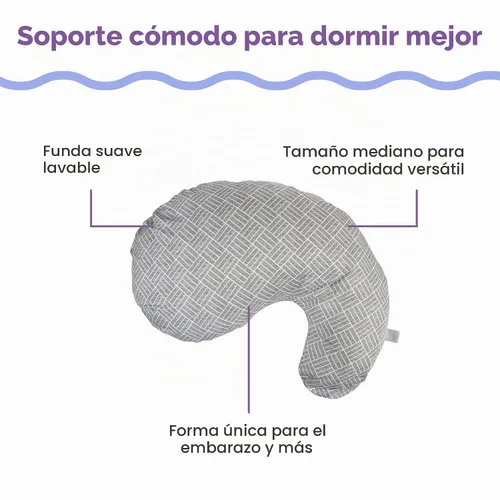 Vista 4 de Boppy Cuddle - Almohada de embarazo, tejido de cesta gris, cómodo relleno de fibra hipoalergénica que se ajusta al cuerpo y funda extraíble fácil