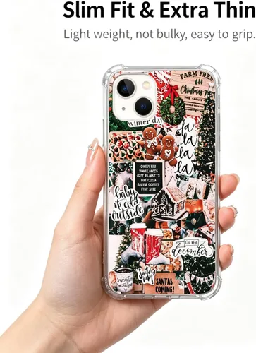 Vista 3 de Funda estética navideña compatible con iPhone 15, funda festiva de invierno para iPhone 15, funda de TPU a la moda Navidad estética