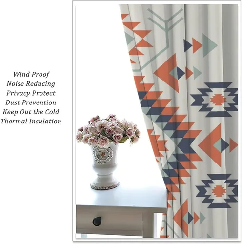 Vista 295 de Cortinas con patrón geométrico tribal, estilo suroeste, azteca, rústico, occidental, nativo americano, opacas, con bolsillo para barra, decoración