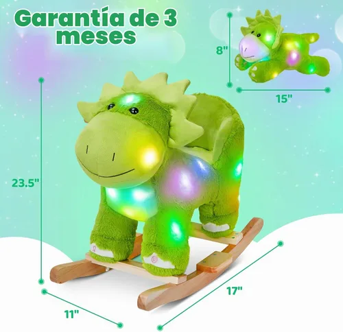 Vista 2 de Glow Guards Caballito de madera con luces y música de dinosaurio con juguete de peluche de dinosaurio que brilla y canta, juego de 2 con silla