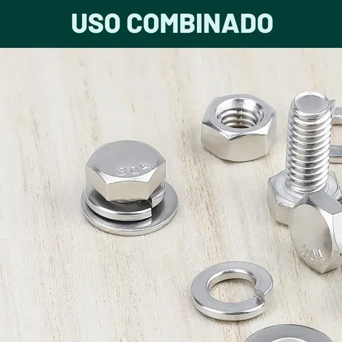 Vista 4 de (5 juegos) Kit de tornillos y tuercas hexagonales de 1/2-13 x 1-1/2 pulgadas, acero inoxidable 304 (18-8), totalmente roscado, arandelas planas