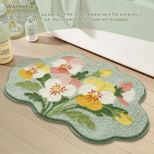 Vista 7 de Tapete de baño con diseño floral, suave, antideslizante, con patrón de flores coloridas, alfombra de baño de microfibra ultra absorbente, lavable a