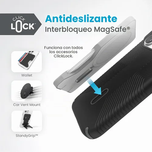 Vista 4 de Funda MagSafe Speck para iPhone 15 Pro - Protección contra caídas y de cámara, ClickLock antideslizante, compatible con carga inalámbrica, se adapta