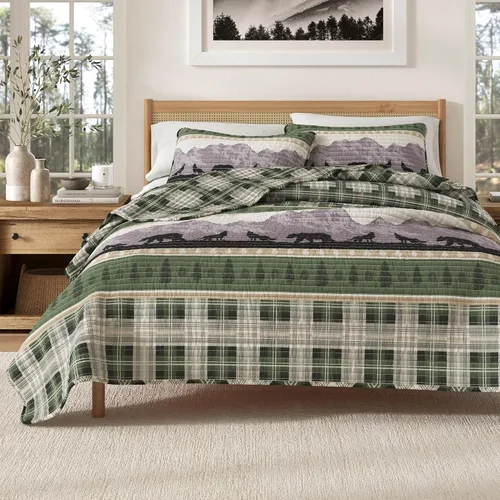Vista 7 de Great Bay Home Juego de edredón de microfibra de 2 piezas Twin/Twin XL con fundas de almohada, diseño reversible de patchwork americano, juego
