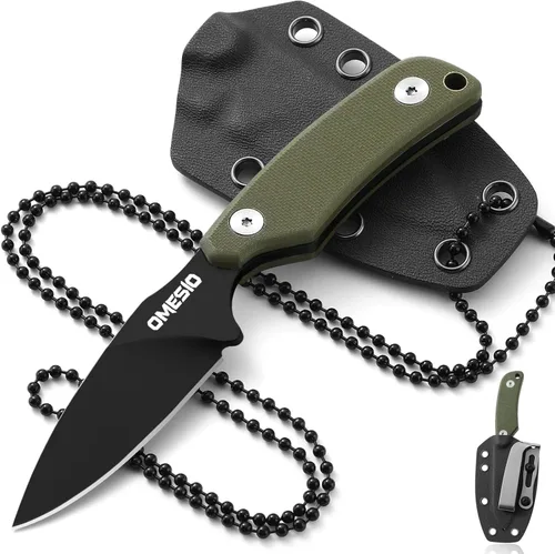 Vista 8 de Omesio Cuchillo de cuello, cuchillo de hoja fija de acero D2 de 5.82 Mango A-negro + hoja blanca